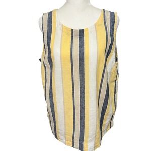 Liz Claiborne Linen Cotton Blend Yellow Blue Striped Sleeveless Top Size Large‎